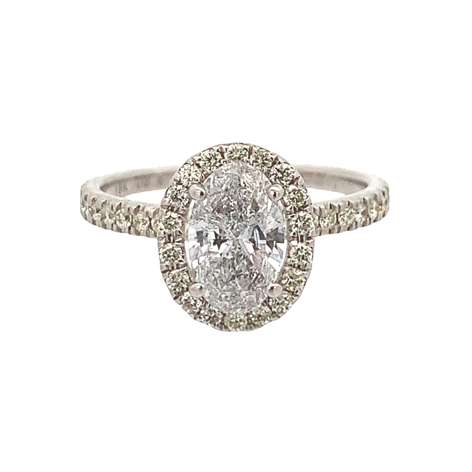 18k White Gold and Diamond Oval Engagement Ring with Oval and Round diamonds