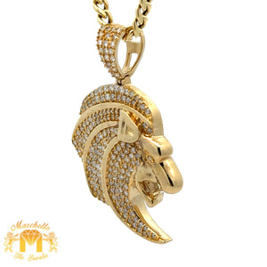 14k Yellow Gold and Diamond Lion Head Pendant and Yellow Gold Cuban Link Chain