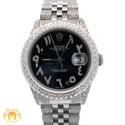 7ct Diamond Iced out 36mm Rolex Watch with Stainless Steel Jubilee Bracelet (black dial with diamonds)