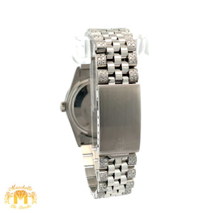 7ct Diamond Iced out 36mm Rolex Watch with Stainless Steel Jubilee Bracelet (blue dial with diamonds)