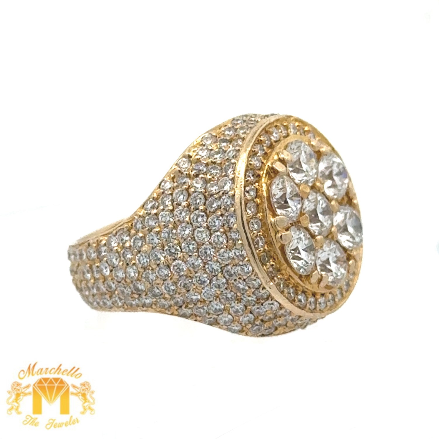 5ct diamonds 14k Yellow Gold Iced out Round Shape Ring with Round Diamonds