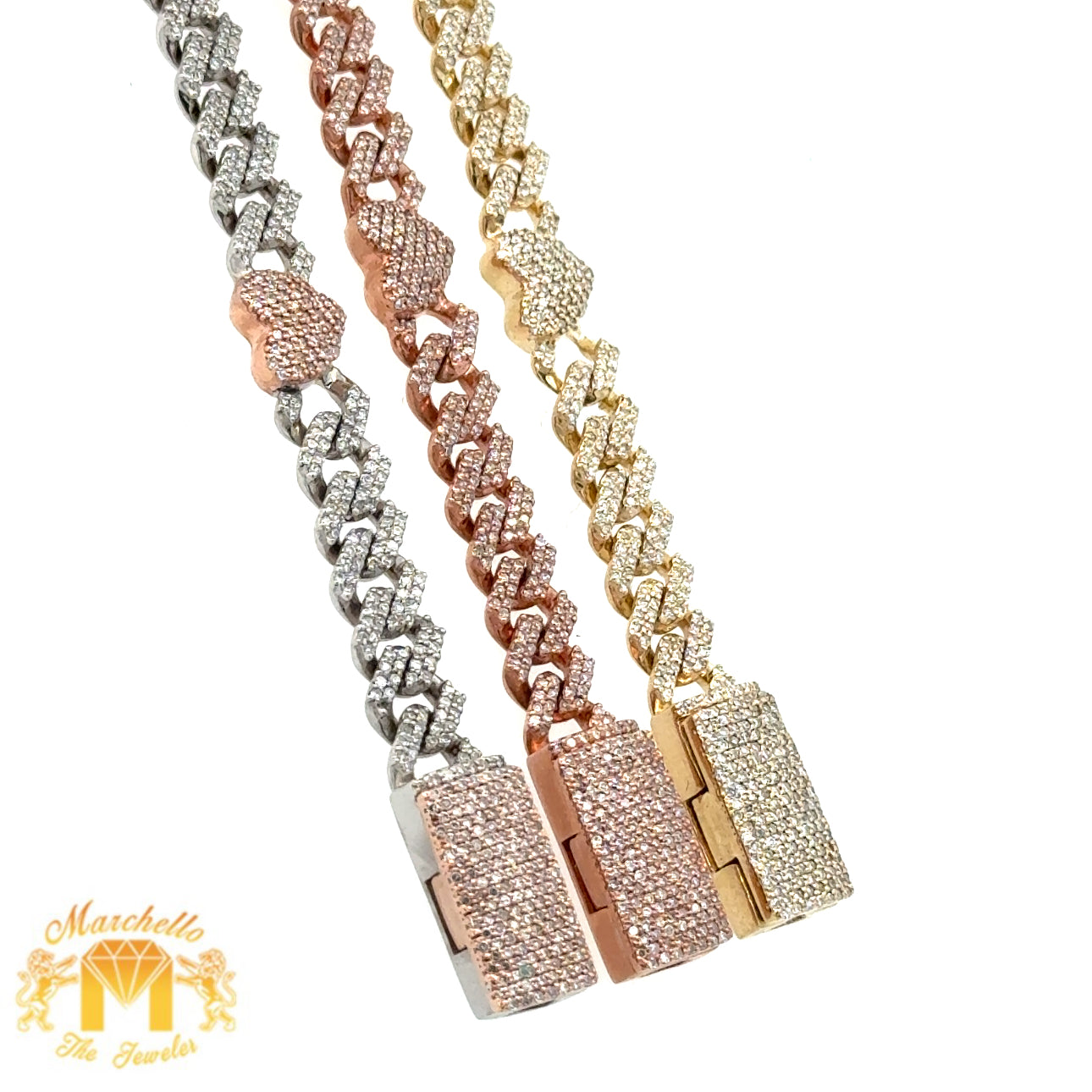 Gold and Diamond Miami Cuban Heart Bracelet with Round Diamonds (choose your color)