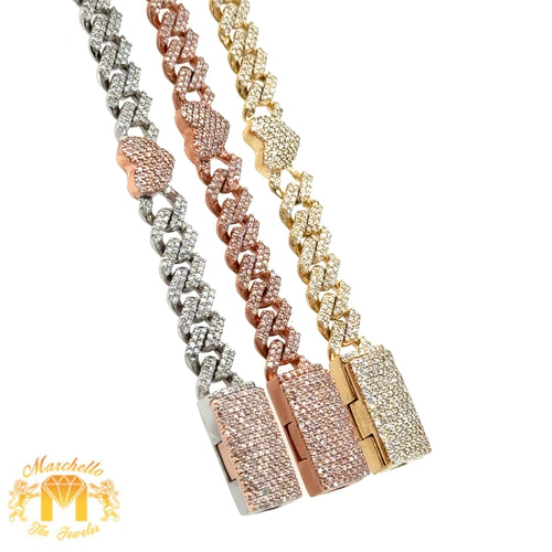 Gold and Diamond Miami Cuban Heart Bracelet with Round Diamonds (choose your color)