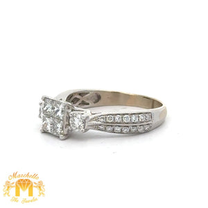 14k White Gold and Diamond Ladies` Ring with Princess cut and Round Diamonds