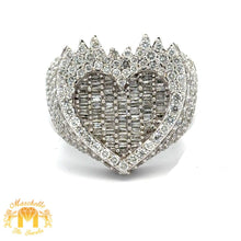 Load image into Gallery viewer, 3ct Diamonds and White Gold Large Heart on Fire Ring with Baguette and Round Diamonds