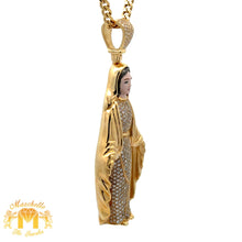 Load image into Gallery viewer, 14k Yellow Gold and Diamond Mary Pendant and 14k Yellow Gold Cuban Link Chain