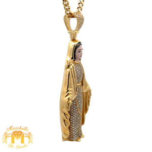 14k Yellow Gold and Diamond Mary Pendant and 14k Yellow Gold Cuban Link Chain