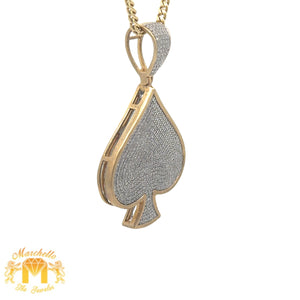 Yellow Gold and Diamond Ace of Spades Pendant and Yellow Gold Cuban Chain