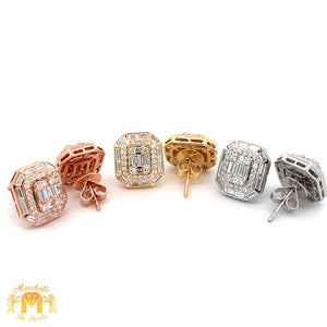 VVS/vs high clarity diamonds set in a 18k gold Rectangle Shaped Earrings with Baguettes and Round Diamond (choose your color)