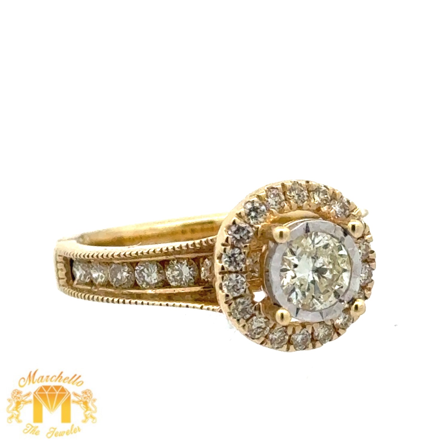14k Gold and Diamond Engagement Ring with Round Diamonds (choose your color)