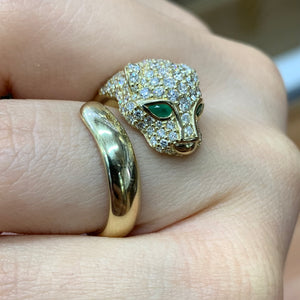 14k Yellow Gold and Diamond Fancy Panther Ring (solid)