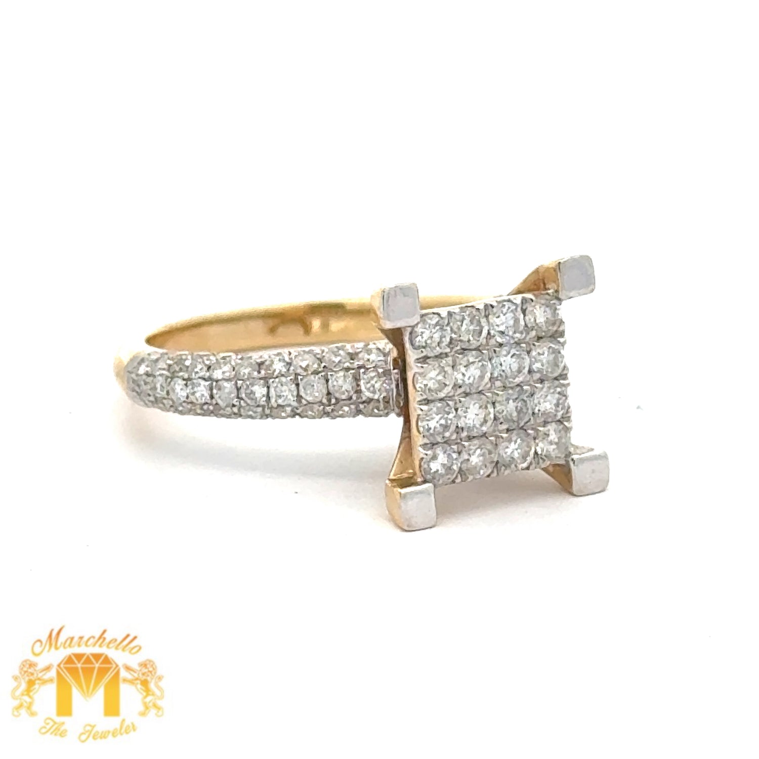 14k Two-Tone: White and Yellow Gold Ladies` Ring with Round Diamonds