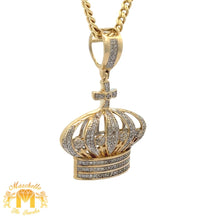 Load image into Gallery viewer, 14k Yellow gold and Diamond Crown Pendant and Yellow Gold Cuban Chain