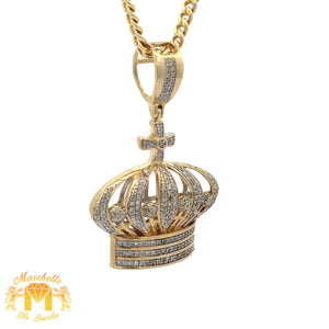 14k Yellow gold and Diamond Crown Pendant and Yellow Gold Cuban Chain