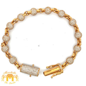 9ct diamonds 14k solid Yellow Gold Beaded Bracelet with Round Diamonds