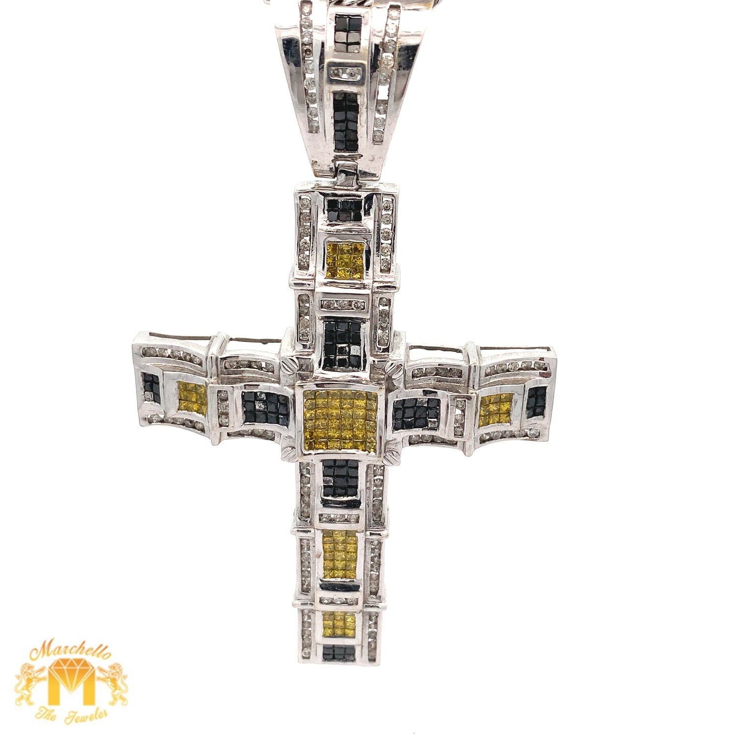 7ct Diamonds 14k White Gold Cross Pendant with Princess Cut and Round Diamonds