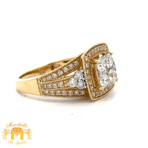 14k Yellow Gold and Diamond Square Shaped Ring with Round Diamonds