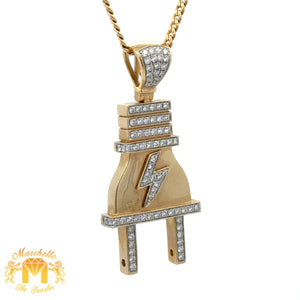 14k Yellow Gold and Diamond Plug Pendant and 14k Yellow Gold Cuban Link Chain Set