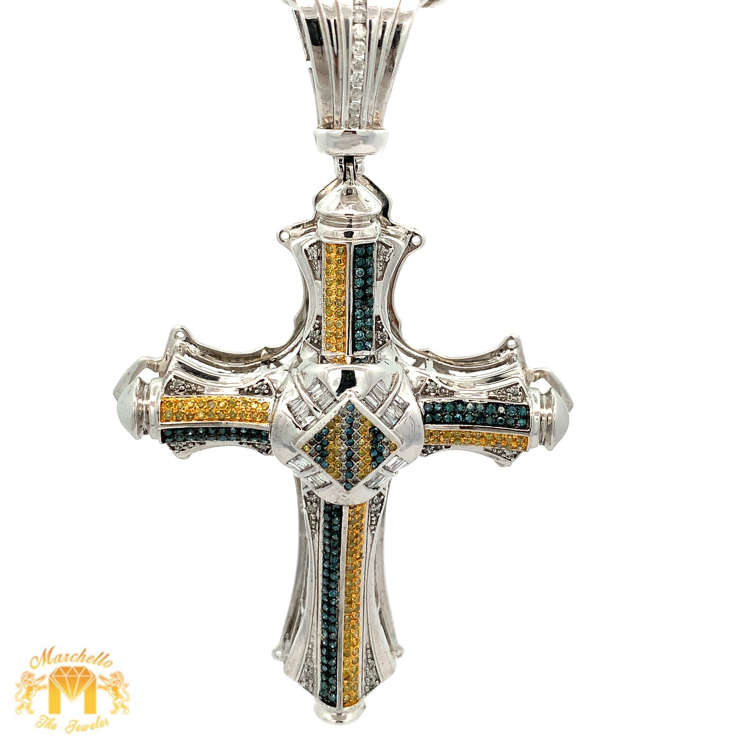 3.5ct Diamonds and White Gold Cross Pendant with Round Diamonds