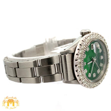 Load image into Gallery viewer, 26mm Ladies` Rolex Watch with Stainless Steel Oyster Bracelet (diamond bezel, diamond green mother of pearl (MOP)dial)