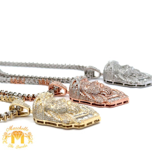 3D Gold and Diamond Jesus Head Pendant and Gold and Diamond Tennis Chain (choose your color)