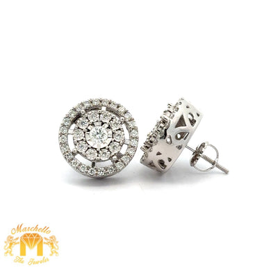 14k White Gold and Diamond Round Shaped Earrings