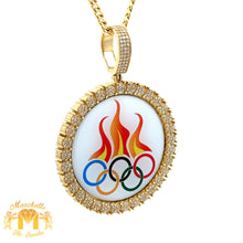 Load image into Gallery viewer, 14k Yellow Gold and Diamond Picture Pendant with Round Diamonds and 14k Yellow Gold Cuban Link Chain Set