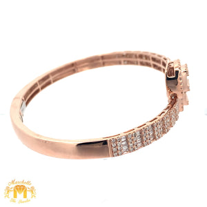 6 piece deal: Rose Gold and Diamond Twin Square Cuff Bracelets His & Hers + 2 free pair of gold & diamond earrings + 2 gifts from Marchello the Jeweler