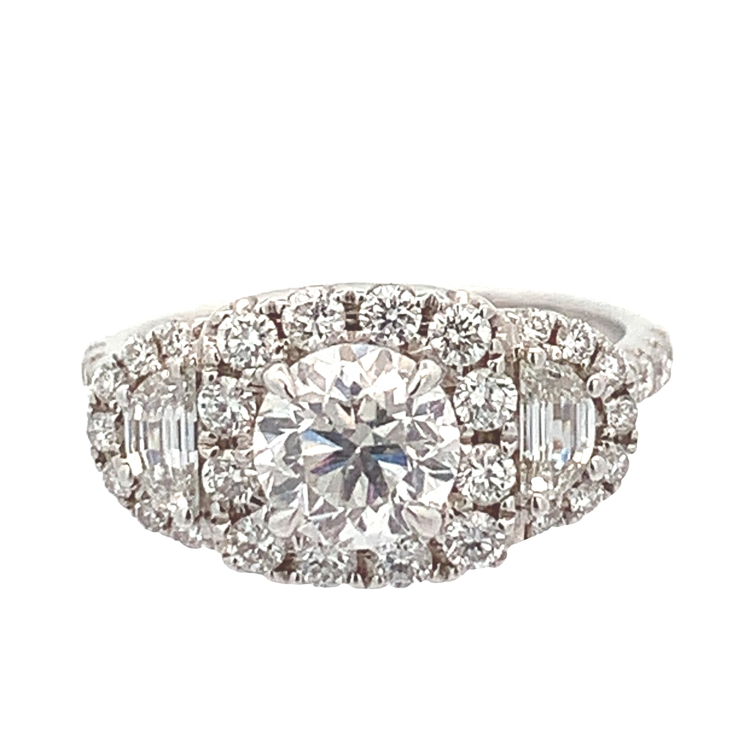 18k White Gold Engagement Ring with Half Moon and Round Diamonds
