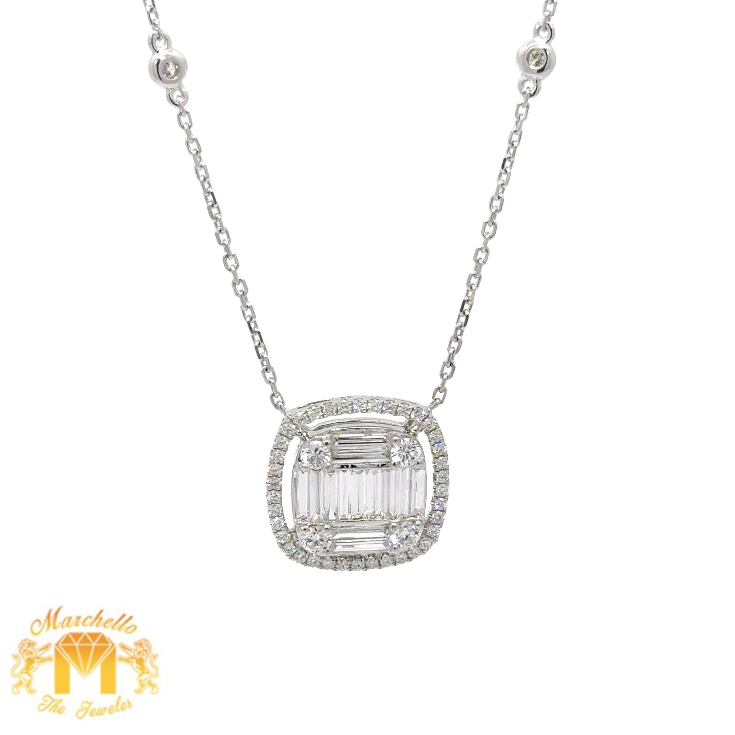 VVS/vs high clarity of diamonds set in a 18k White Gold Fancy Cushion Necklace