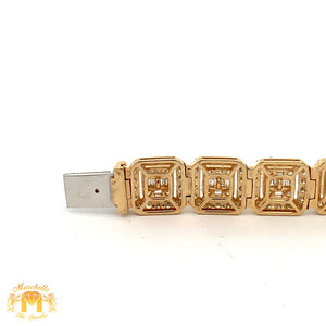 10.25ct diamonds 14k Yellow Gold Square Shaped Bracelet with Baguette and Round Diamonds