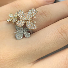 Load image into Gallery viewer, 14k Tri-Color Gold and Diamond Butterfly Ring with Round Diamonds