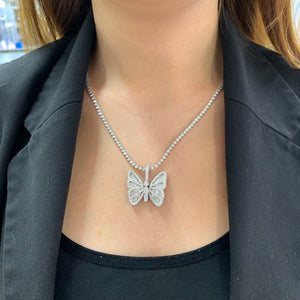 4 piece deal: 3.42ct diamonds 14k White Gold Solid Butterfly Pendant and White Gold Martini Style Chain with Diamonds Set