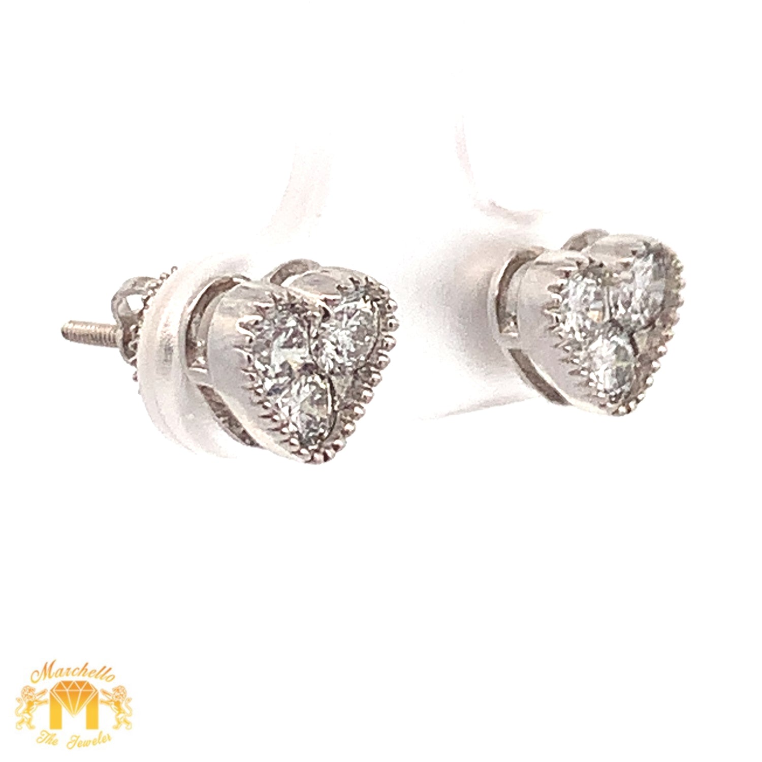 14k White Gold and Diamonds Heart Earrings with Large Round Diamonds