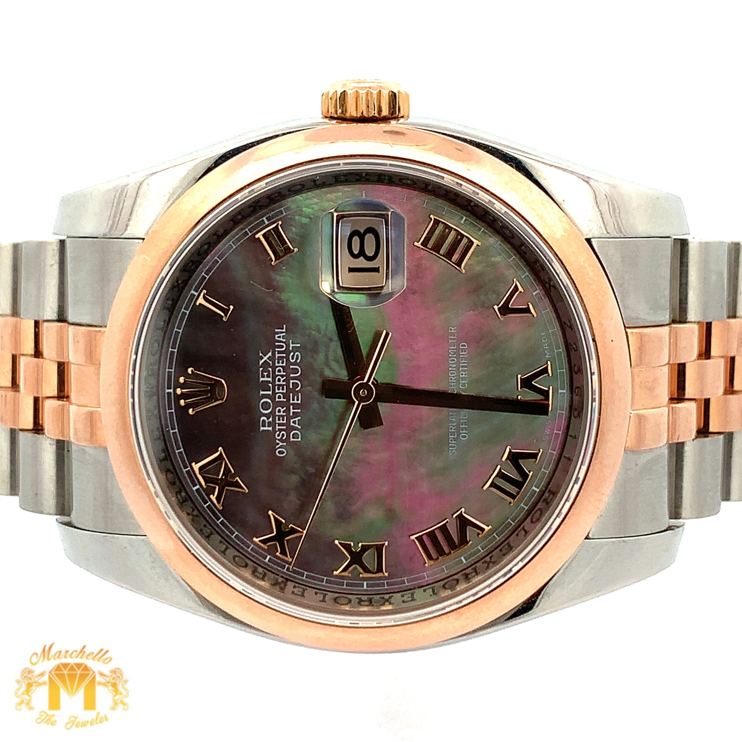 Full factory 36mm Rolex Watch with Two-Tone Jubilee Bracelet (Mother of pearl (MOP) dial with Roman numerals)