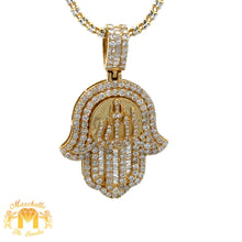 Load image into Gallery viewer, 3.27ct Diamonds Large Hamsa Allah Pendant with Baguette and Round Diamonds and 2mm Ice Link Chain