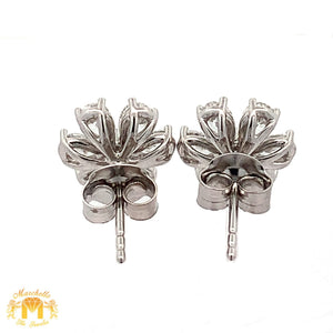 14k Gold and Diamond Flower Earrings with Pear and Round Diamonds (choose your color)