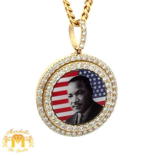 14k Yellow Gold and Diamond Picture Pendant and Yellow Gold Cuban Link Chain Set