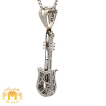 Load image into Gallery viewer, 14k White Gold and Diamond Guitar Pendant and 14k White Gold Cuban Chain Set