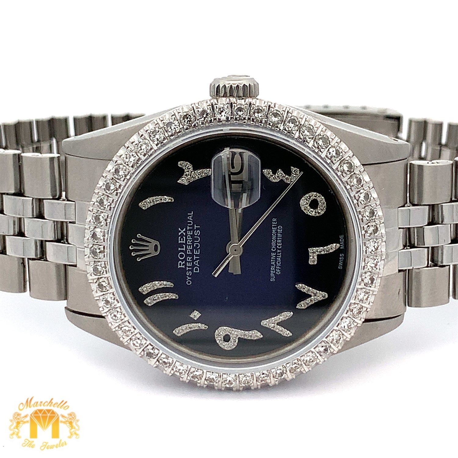 36mm Rolex Diamond Watch with Stainless Steel Jubilee Bracelet