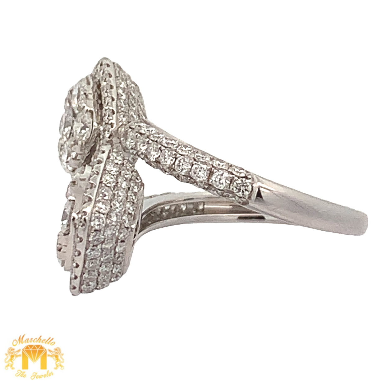 18k White Gold and Diamond Twin Square Ring with Round Diamonds