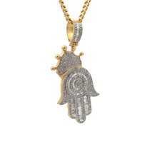 Load image into Gallery viewer, 14k yellow gold and diamond Hamsa Pendant and Yellow Gold Cuban Chain