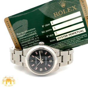 31mm Rolex Watch with Stainless Steel Oyster Bracelet (black dial with pink hour markers)(engraved model)