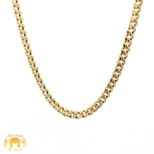 14k Yellow Gold and Diamond Praying Hand Pendant with Round and Baguette Diamonds and 14k Yellow Gold Cuban Link Chain Set