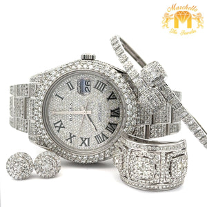 Model: 116334 41mm Iced out Rolex Datejust 2 Oyster Band + Gold and Diamond Twin Square Bracelet + 14k Gold and Diamond Ring + Gold and Diamond Earrings + Gift from MTJ