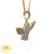 Load image into Gallery viewer, Yellow Gold and Diamond Praying Hand with Wings Pendant and Yellow Gold Cuban Chain