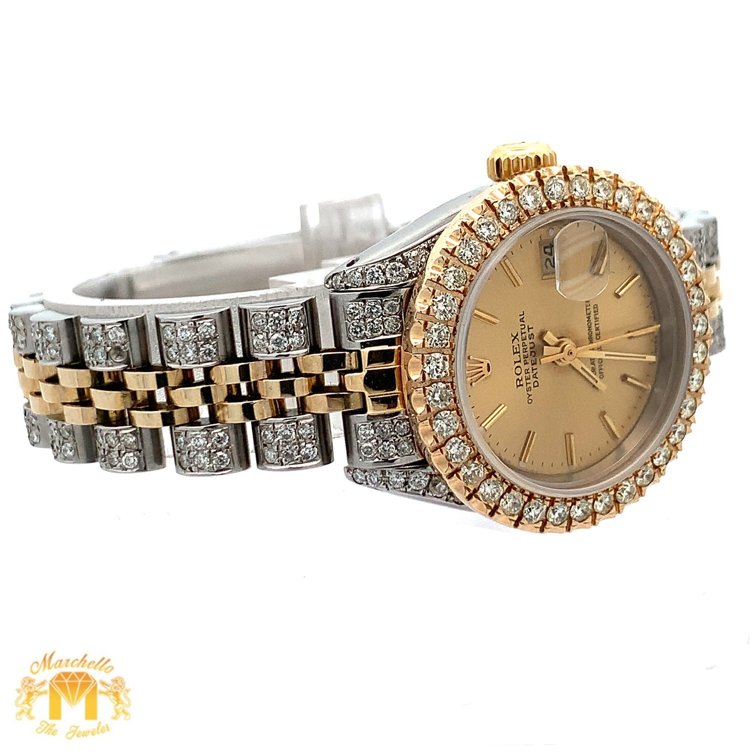 26mm Ladies`Rolex Diamond Watch with Two-Tone Jubilee Bracelet (diamond bezel, champagne dial)