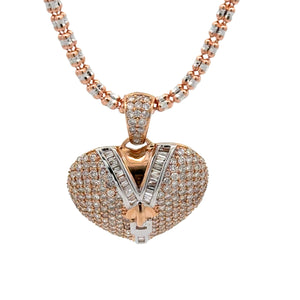 14k gold and diamond Heart Pendant and Gold Ice Link Chain (choose your color)