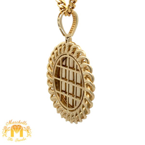 14k Yellow Gold and Diamond Picture Pendant and Yellow Gold Cuban Link Chain