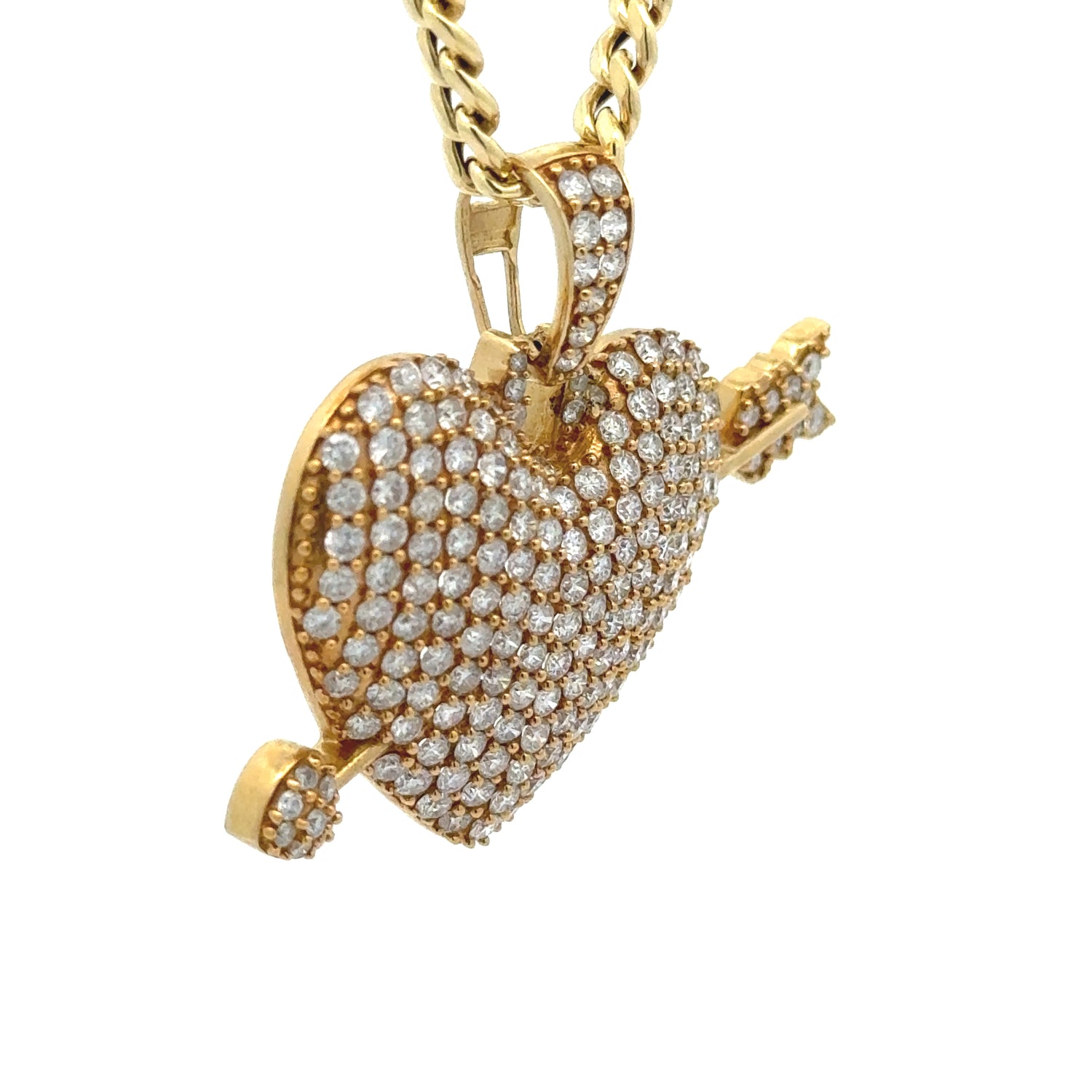 14k Yellow Gold Arrow through Heart Pendant and Yellow Gold Cuban Link Chain